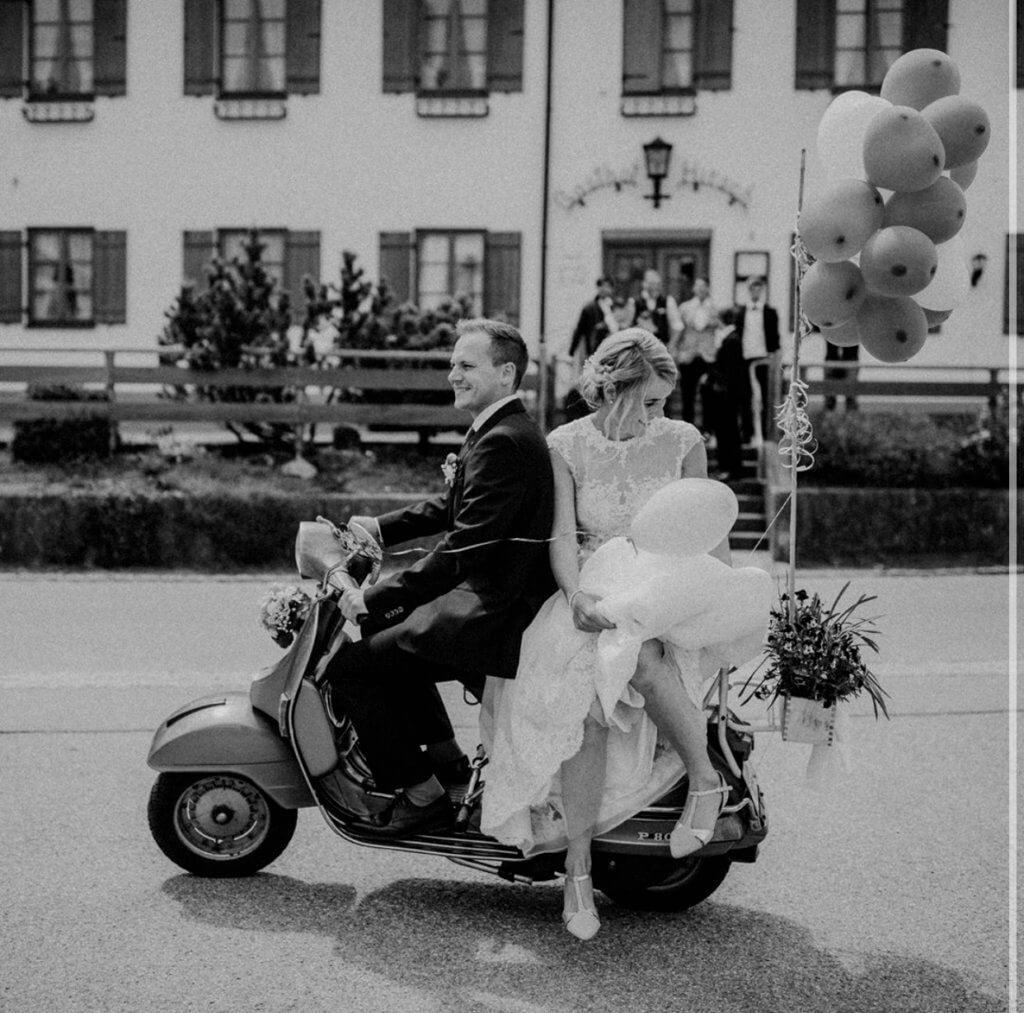 couple on wedding scooter