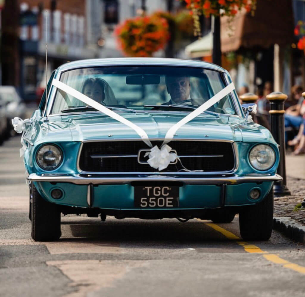 Old school Mustang as wedding car