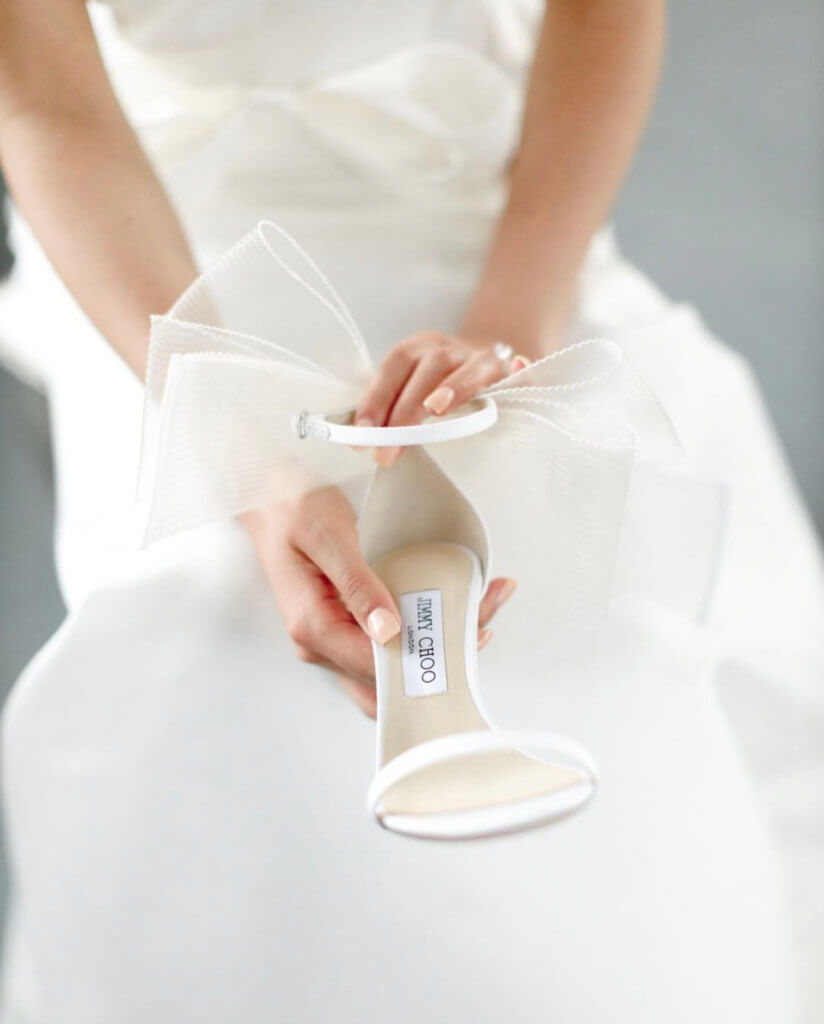 ribbon on wedding shoes by Jimmy Choo